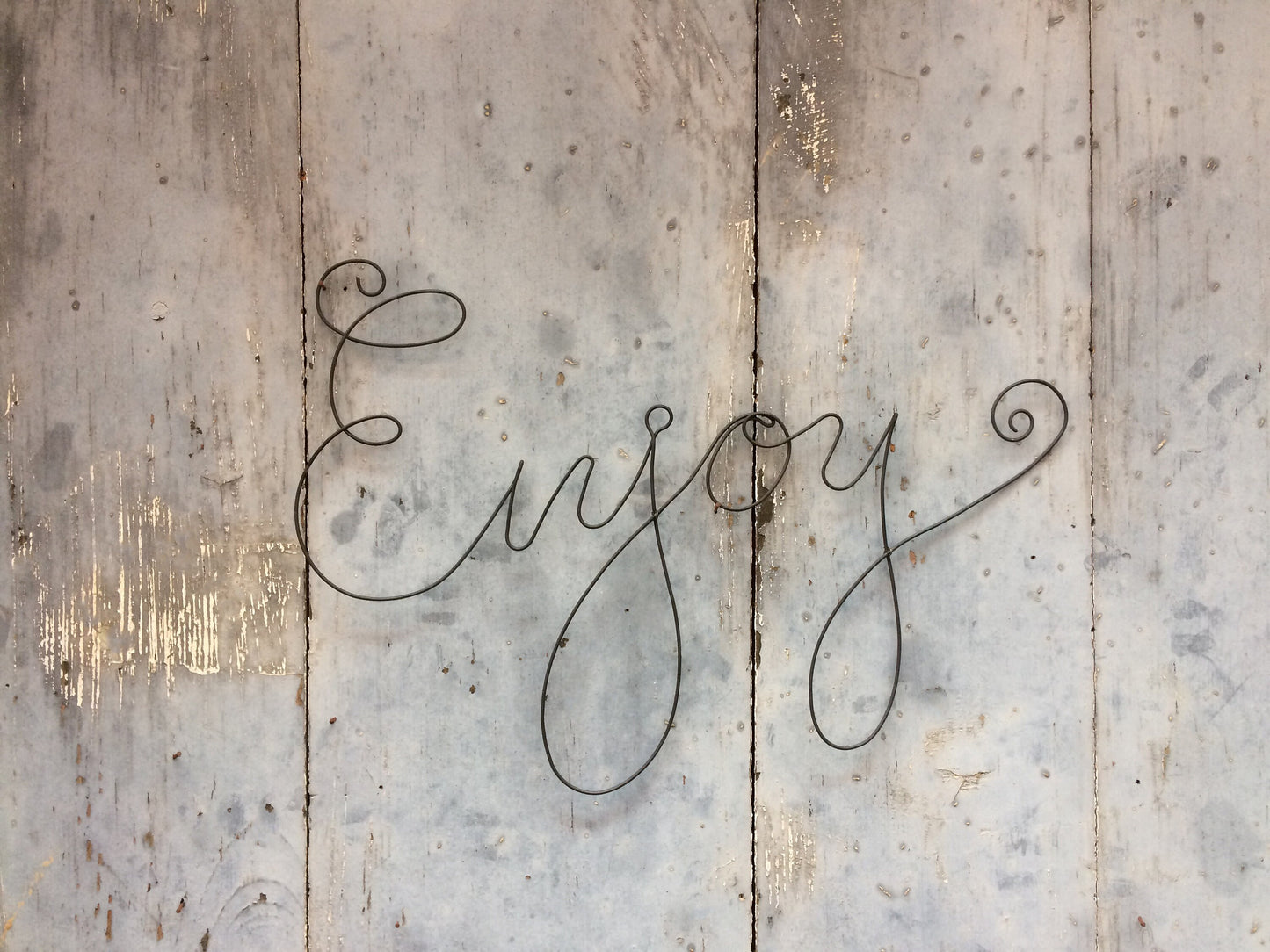 Word Enjoy in annealed wire, wire message, wall phrase, wire sculpture quote, wall decoration, door plaque