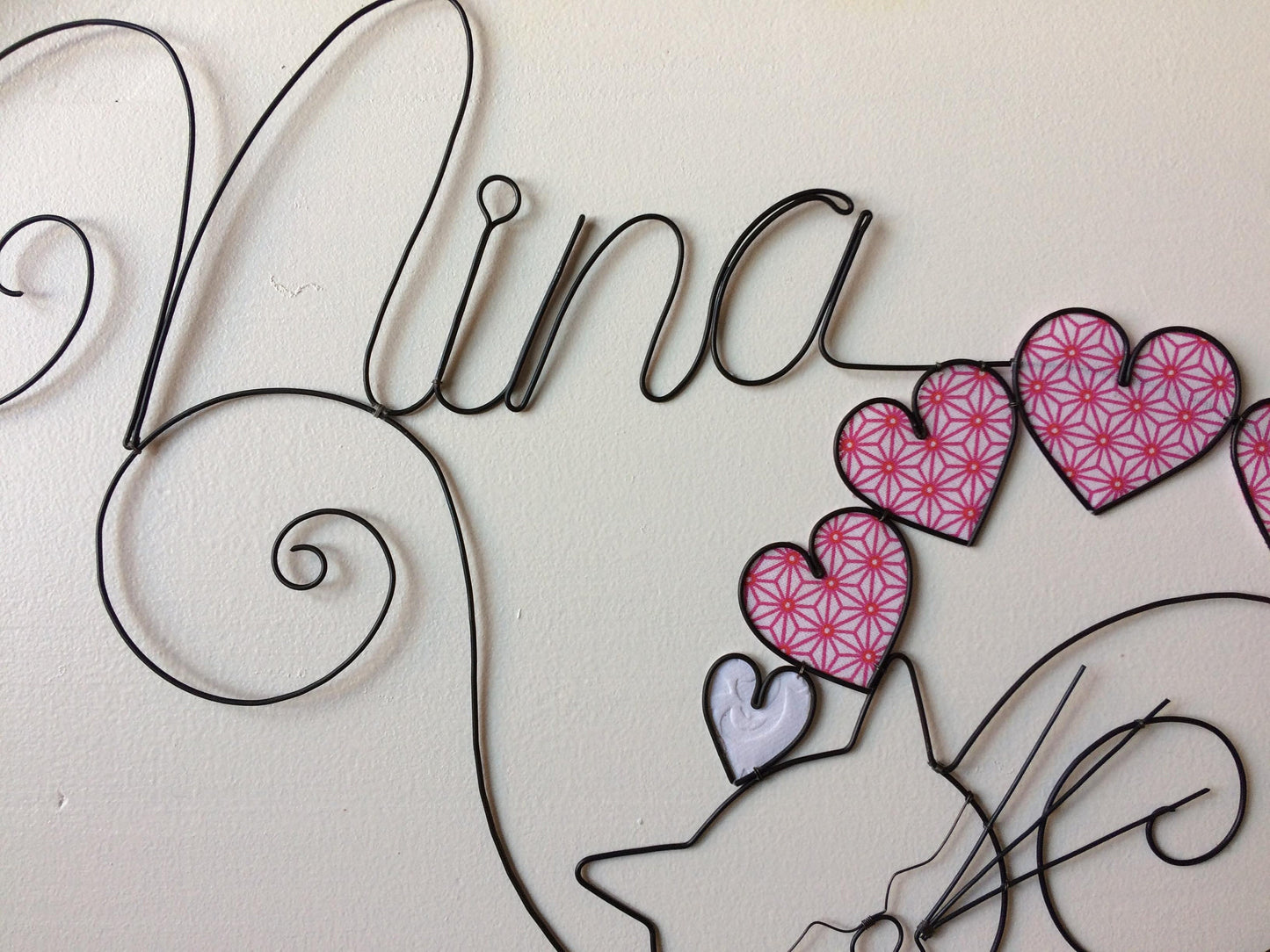 Wire first name, customizable first name, annealed wire cat, child's room decoration, birth gift, first name door plaque