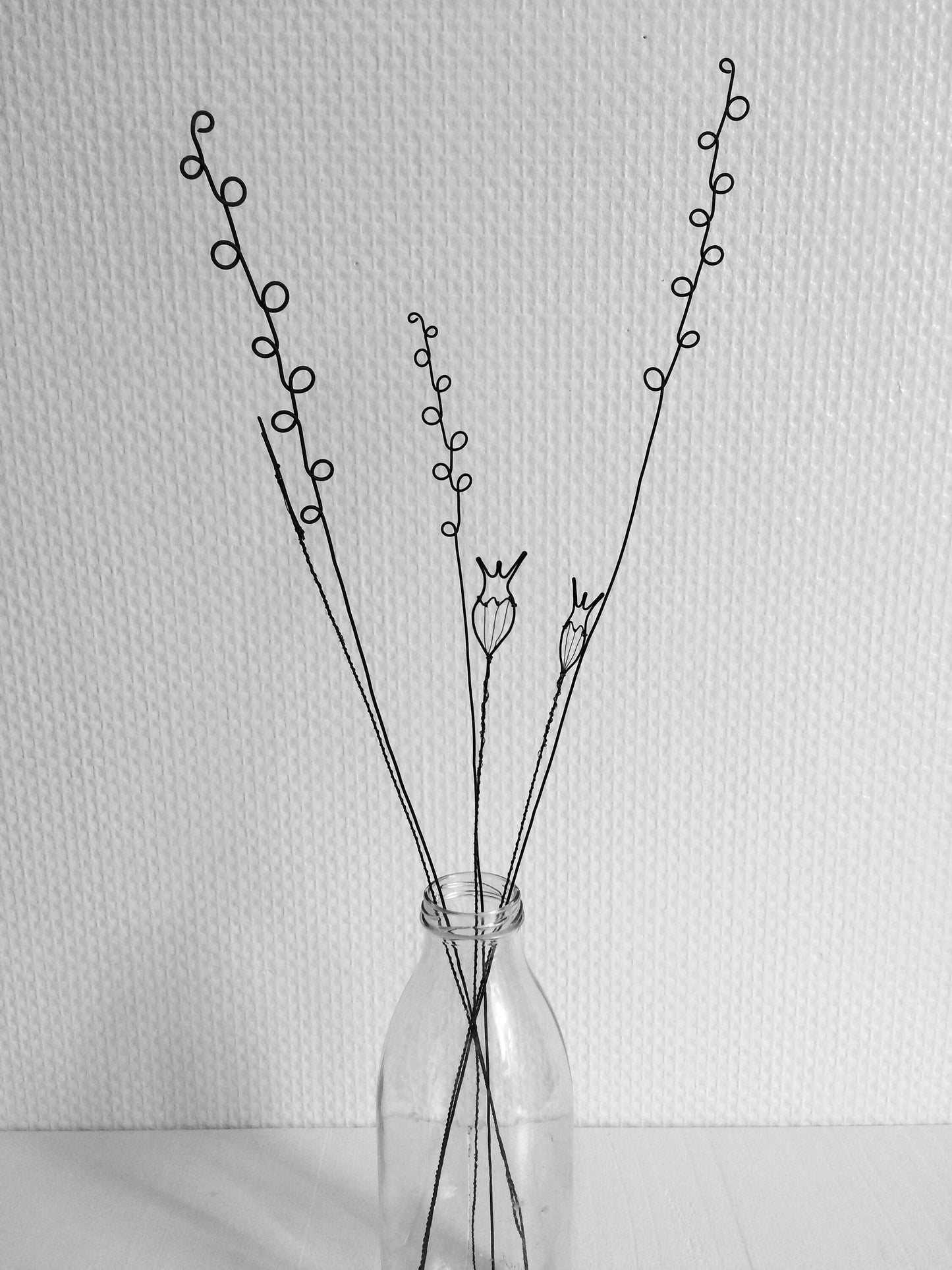 Wire flowers thistles and twigs in annealed wire, flower, wall decoration, floral, bouquet of flowers, artificial flower