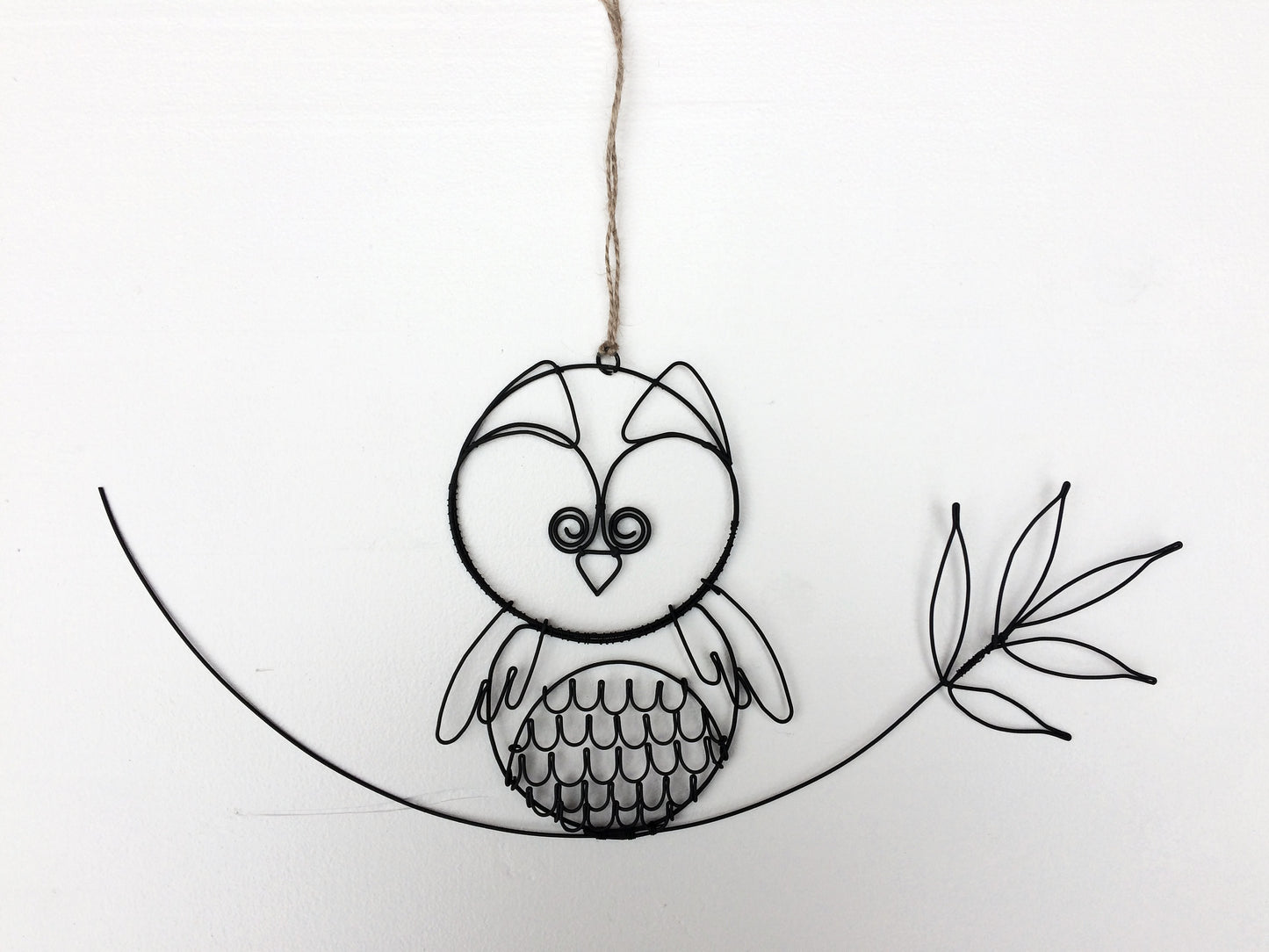 Owl, owl, bird in annealed wire, wall decoration, metal bird with fabric and cardboard, wire phrase, bohemian wall decoration