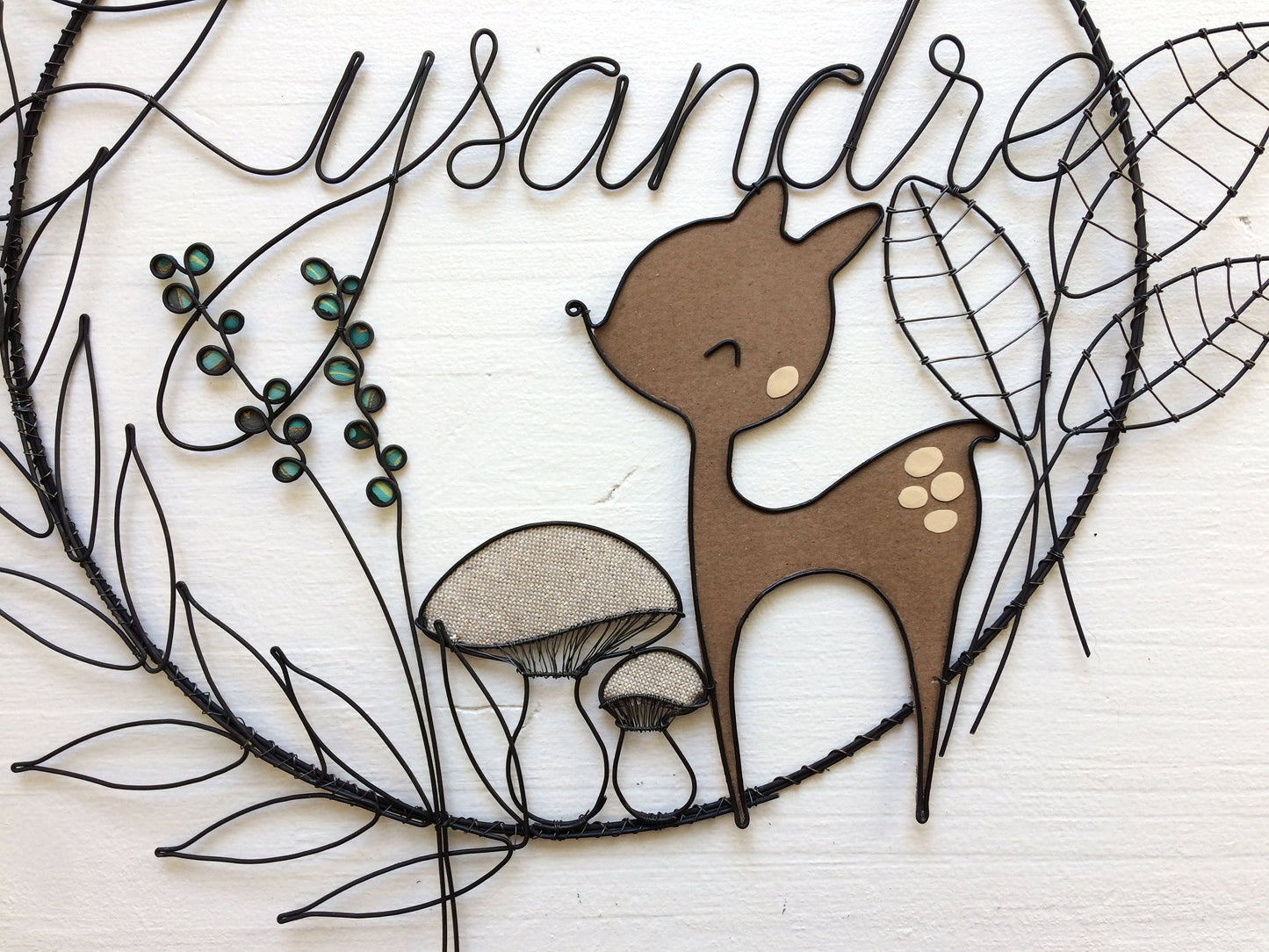 Wire first name, customizable first name, annealed wire, fawn, mushroom, autumn, baby birth gift, baptism gift, door plaque