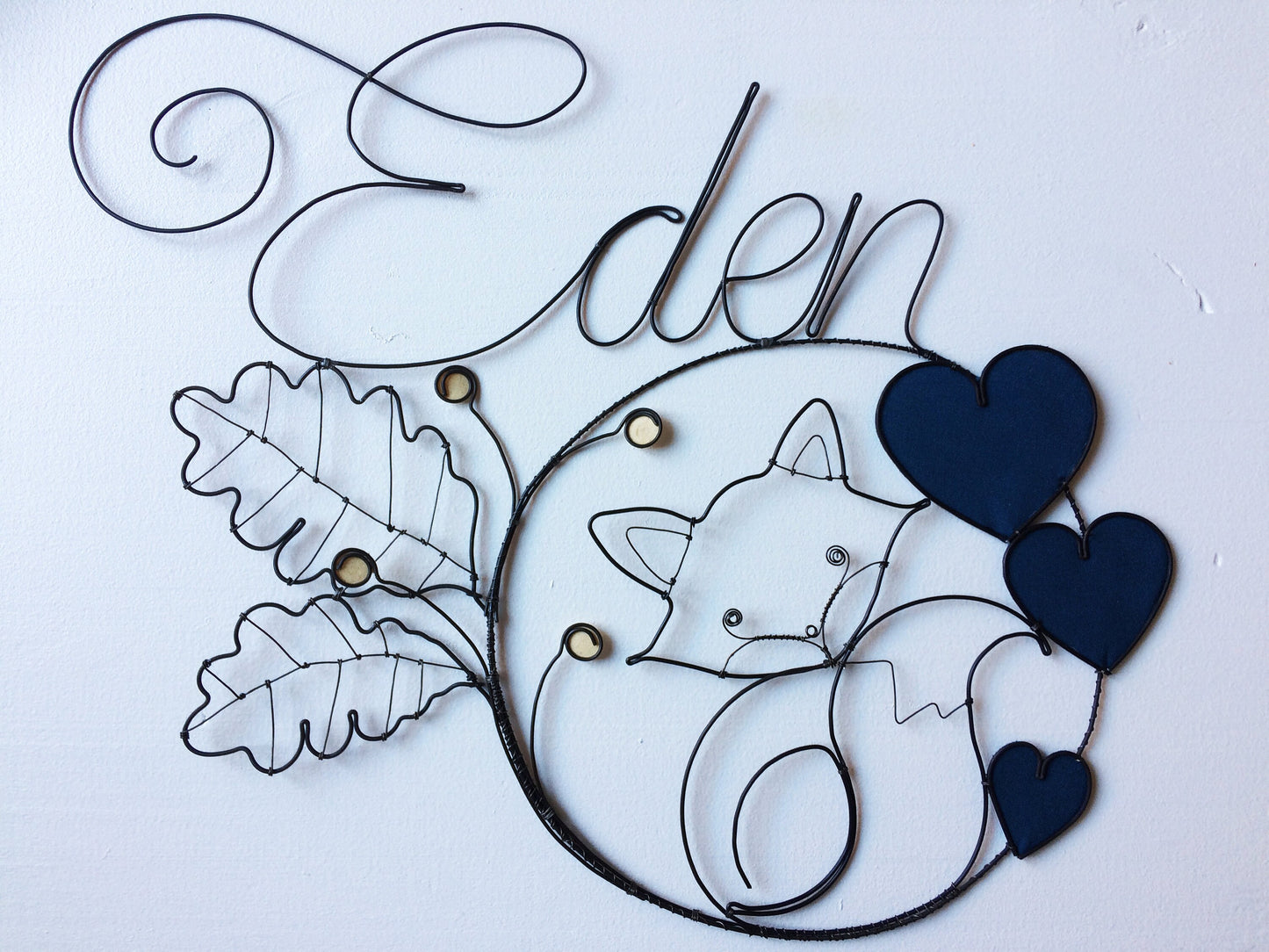 Customizable wire first name, fox first name and metal leaf, baby birth gift, customizable child gift, wall decoration