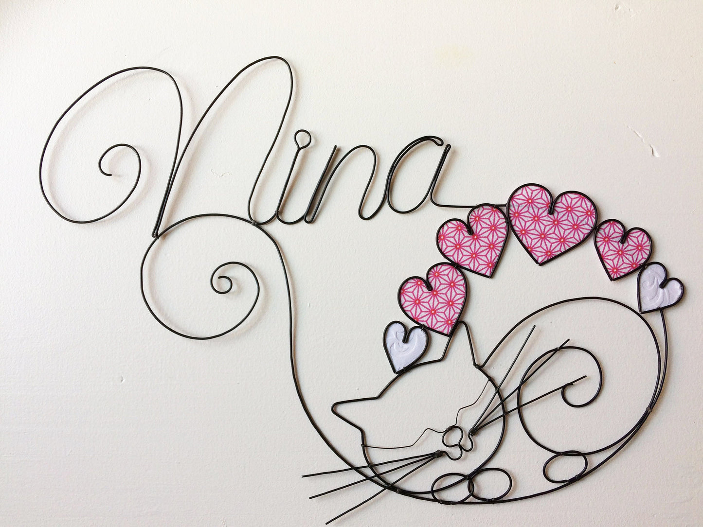 Wire first name, customizable first name, annealed wire cat, child's room decoration, birth gift, first name door plaque