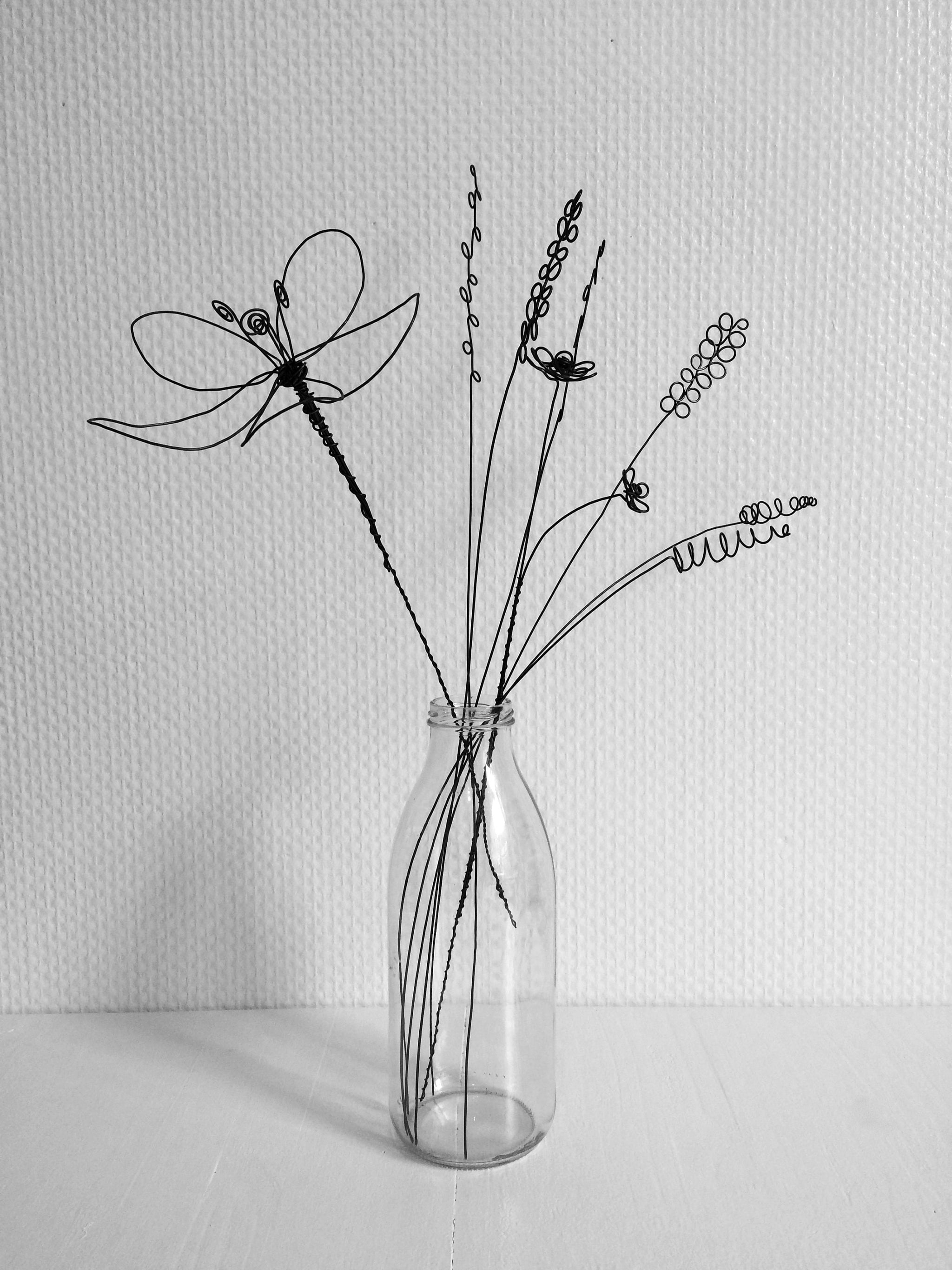 Bouquet de 10 fleurs 3D en fil de fer recuit pâquerette et capucine 3D, décoration murale floral, déco bohème nature, cadeau maitresse