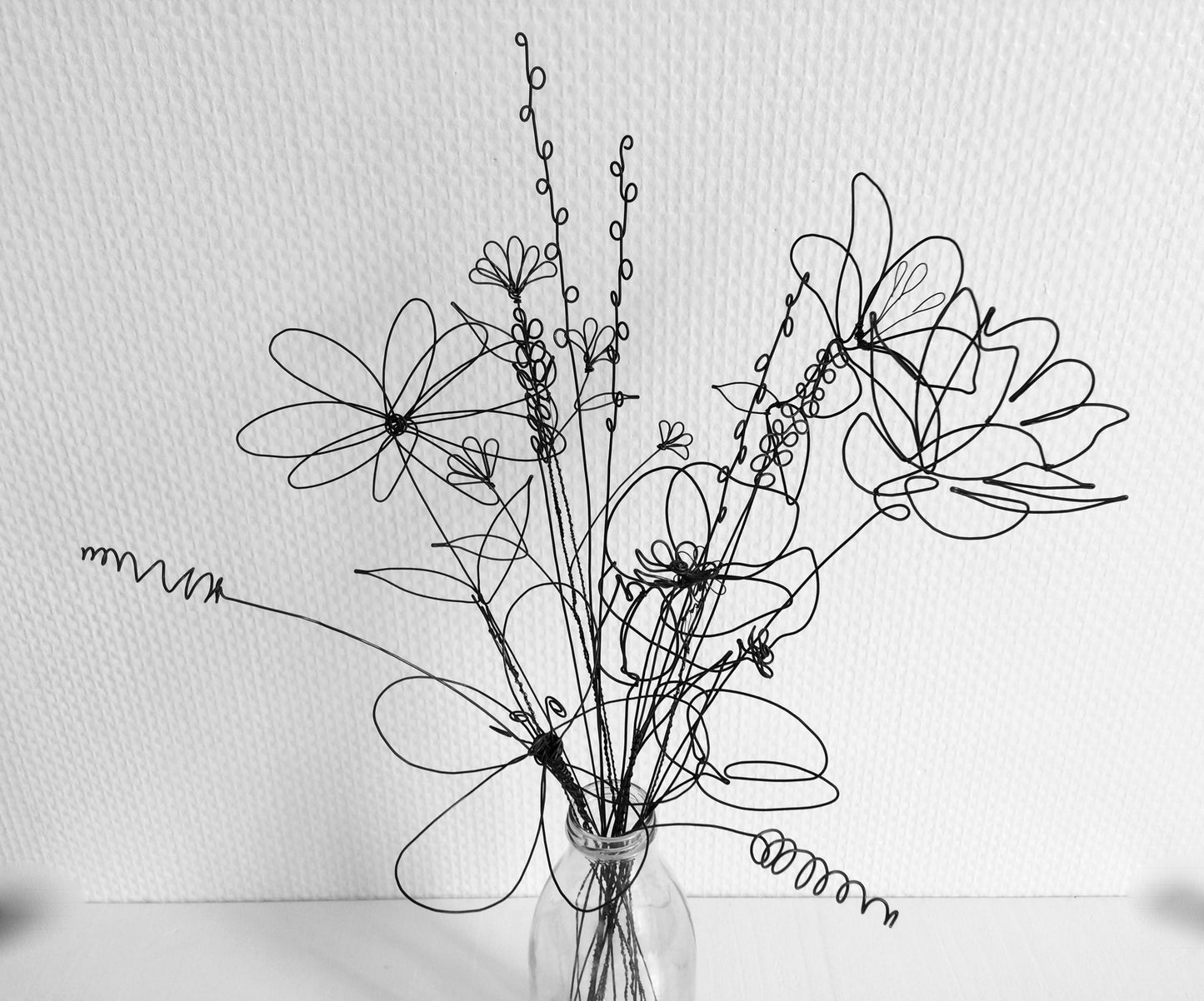 Bouquet 20 fleurs 2D & 3D en fil de fer recuit, fleur artificielle, décoration floral, déco bohème nature, coquelicot, bouquet de fleurs