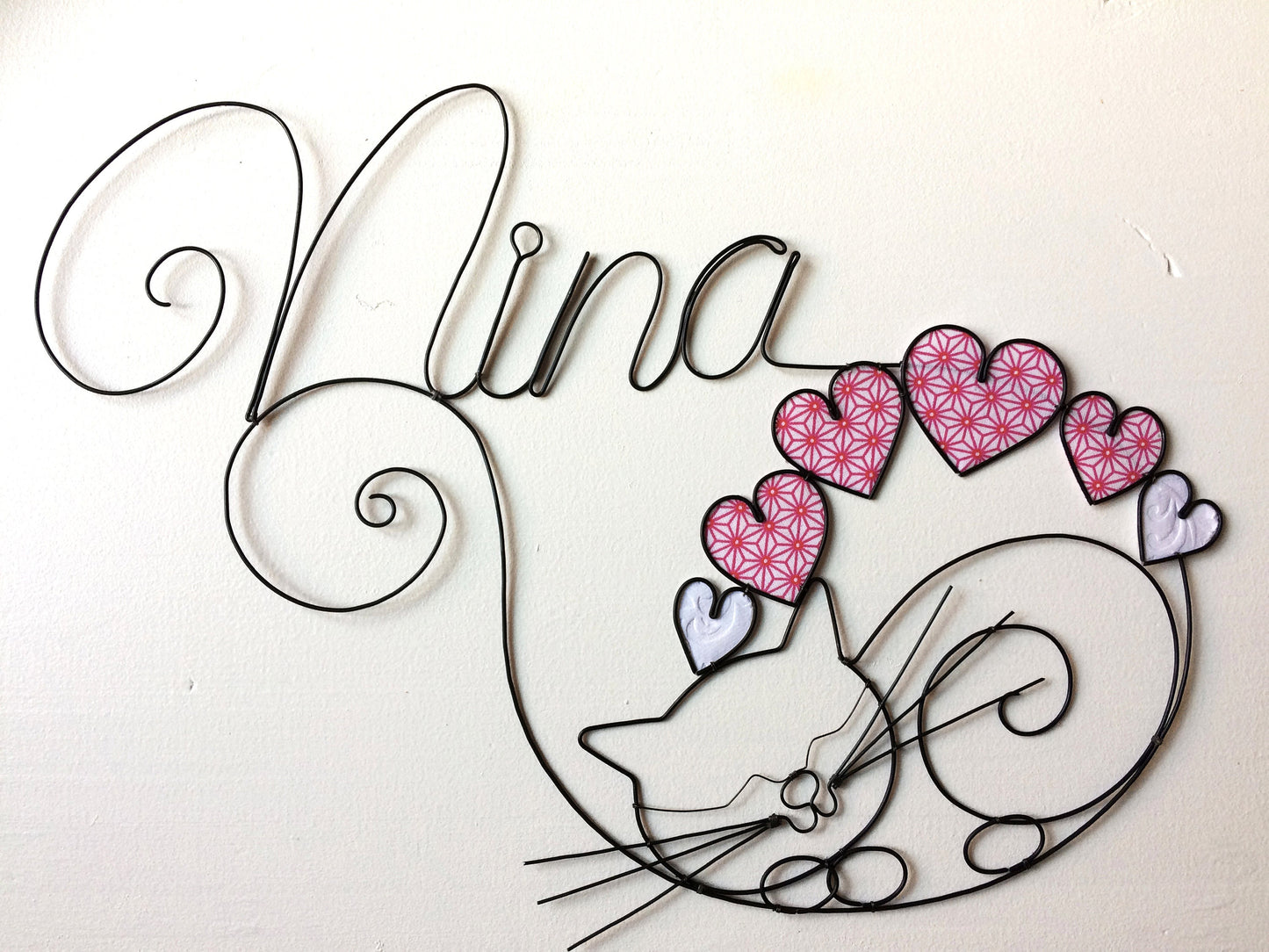 Wire first name, customizable first name, annealed wire cat, child's room decoration, birth gift, first name door plaque