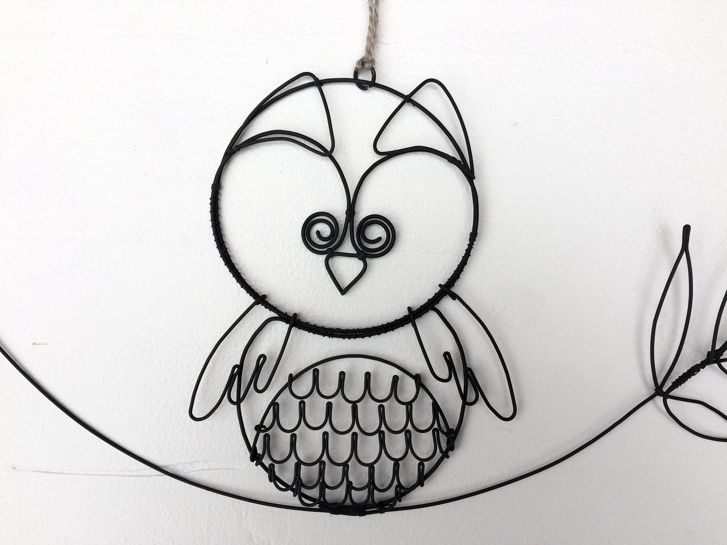 Owl, owl, bird in annealed wire, wall decoration, metal bird with fabric and cardboard, wire phrase, bohemian wall decoration