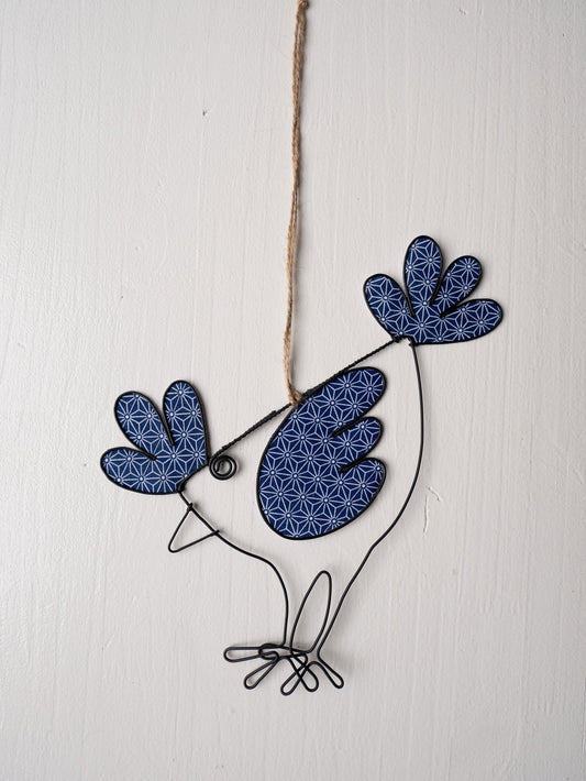 Hen rooster decorative fabric to hang, wall decoration in annealed wire, interior decoration gift, nature, chicken, countryside