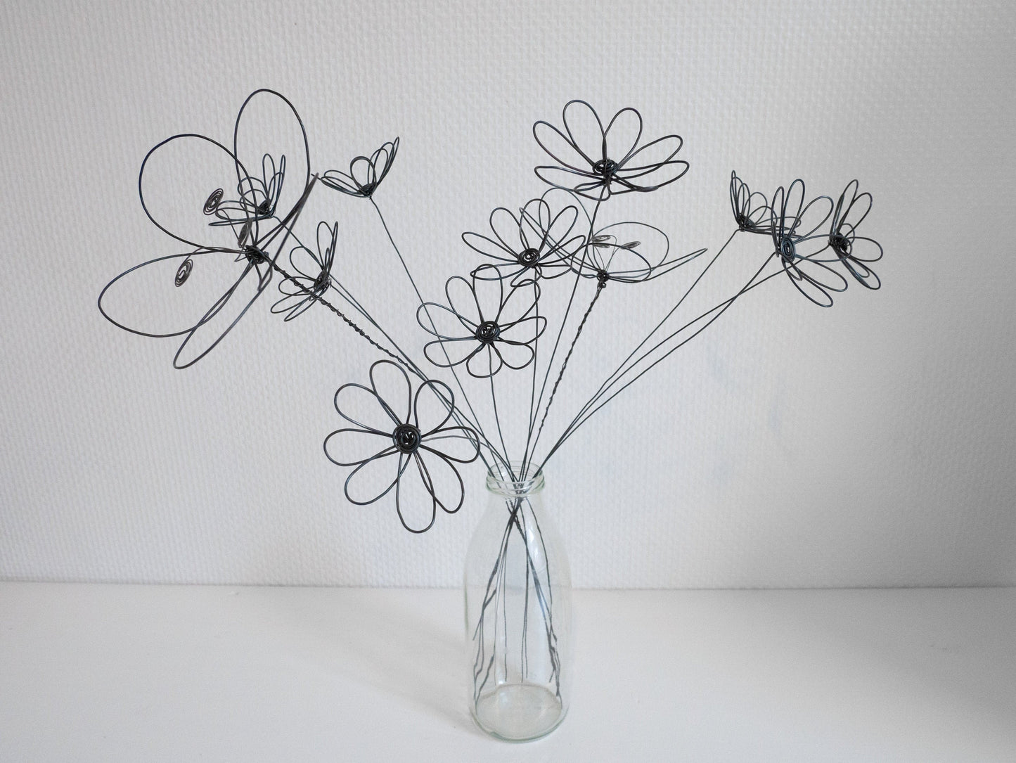 Bouquet of 12 3D flowers in annealed wire, artificial flower, floral decoration, bohemian nature decoration, poppy, mistress gift