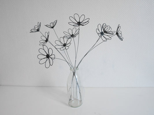 Bouquet of 10 3D flowers in annealed wire flower, artificial flower, floral decoration, bohemian nature, poppy, daisy, daisy