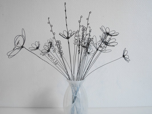 Bouquet of 3D flowers 28 annealed wire flowers, artificial flower, floral decoration, bohemian nature decoration, poppy, flower gift