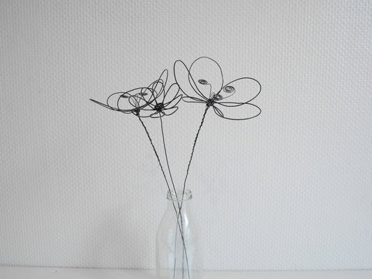 Bouquet of 3 3D flowers in annealed wire, artificial flowers, dried flowers, floral wall decoration, natural bohemian decoration, poppy