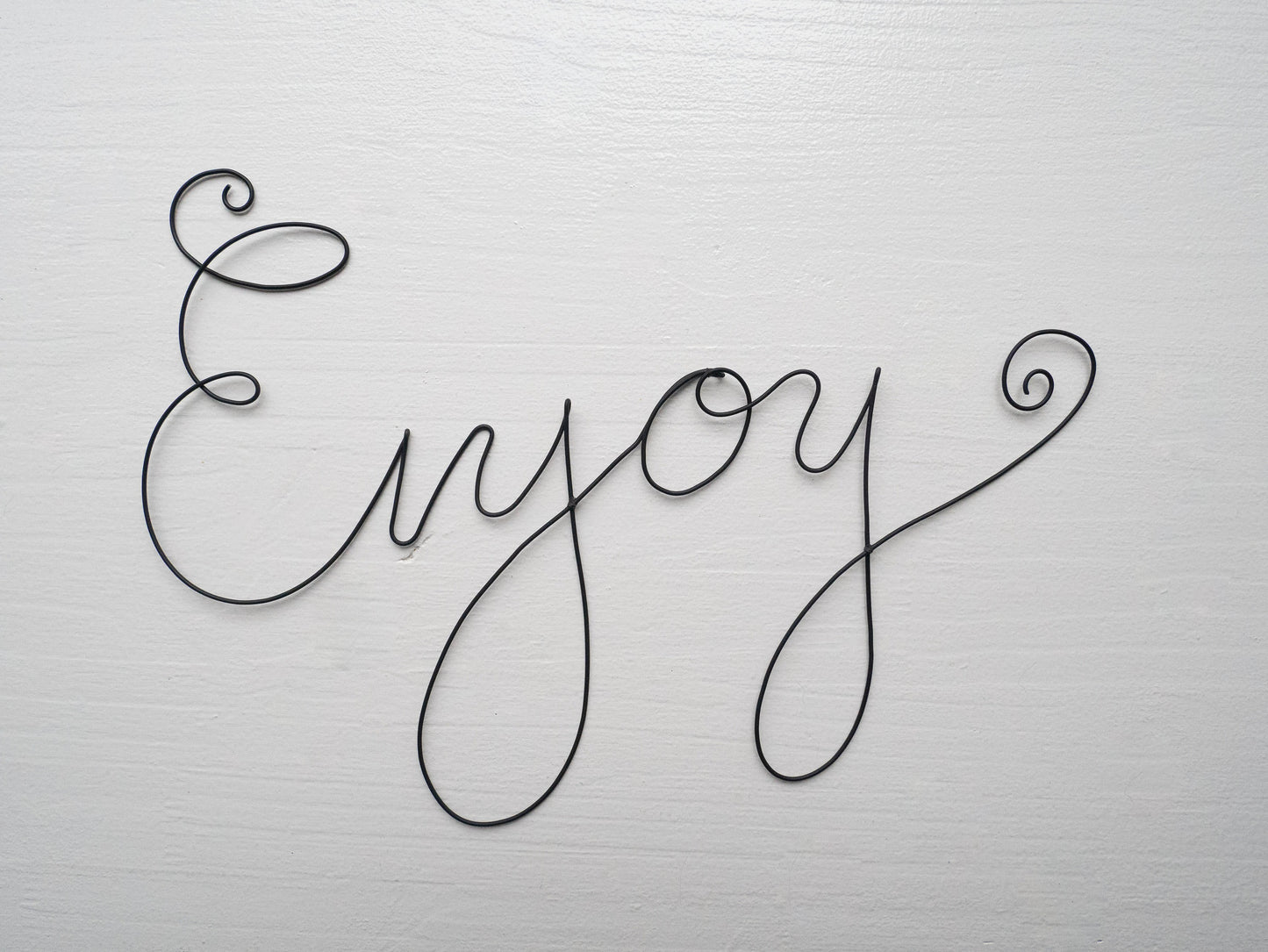 Word Enjoy in annealed wire, wire message, wall phrase, wire sculpture quote, wall decoration, door plaque