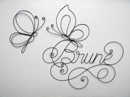 Wire first name, customizable first name, Brunette, butterfly wall decoration, nature decoration, customizable gift, birth gift