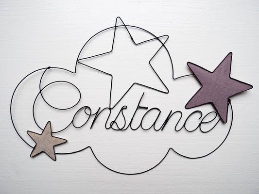 Wire first name, customizable first name, Constance, star child's room decoration, birth gift idea, door plaque,