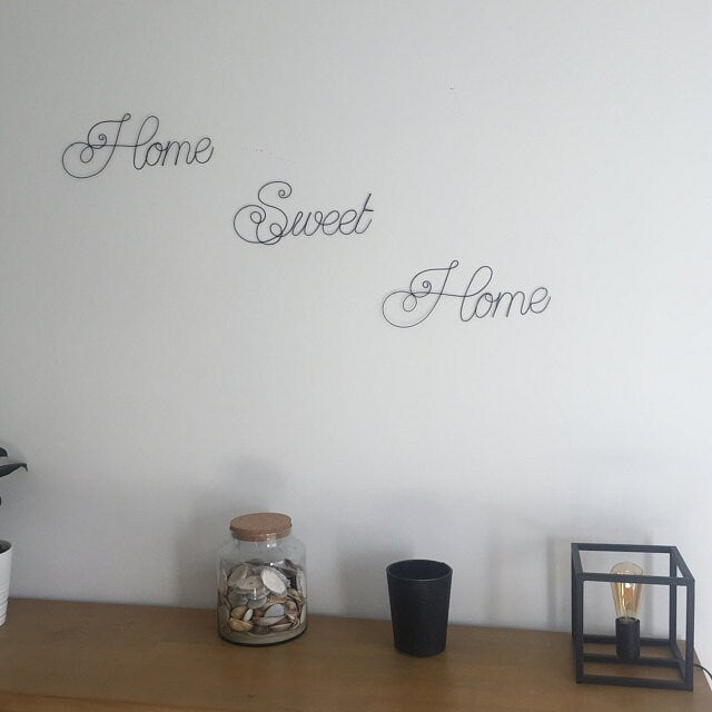 Home Sweet Home, bienvenue, mot fil de fer recuit, phrase mur, écriture, citation, plaque de porte, décoration entrée, décoration murale