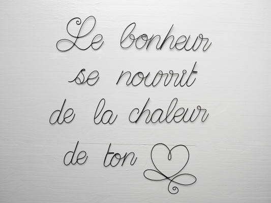 Citation bonheur en véritable fil de fer recuit, phrase en fil de fer, mot fil de fer, décoration murale, bonheur, plaque de porte