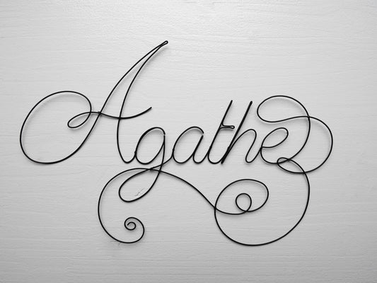 Customizable wire first name, Agathe arabesque first name, baby first name, child's bedroom wall decoration, first name door plaque