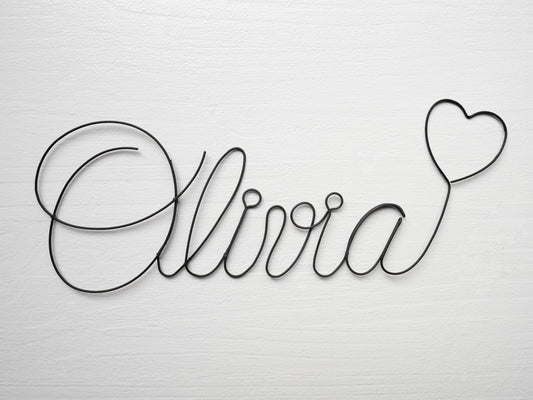 First name annealed wire, customizable first name with heart, Olivia, baby first name, child's room wall decoration, metal door plaque