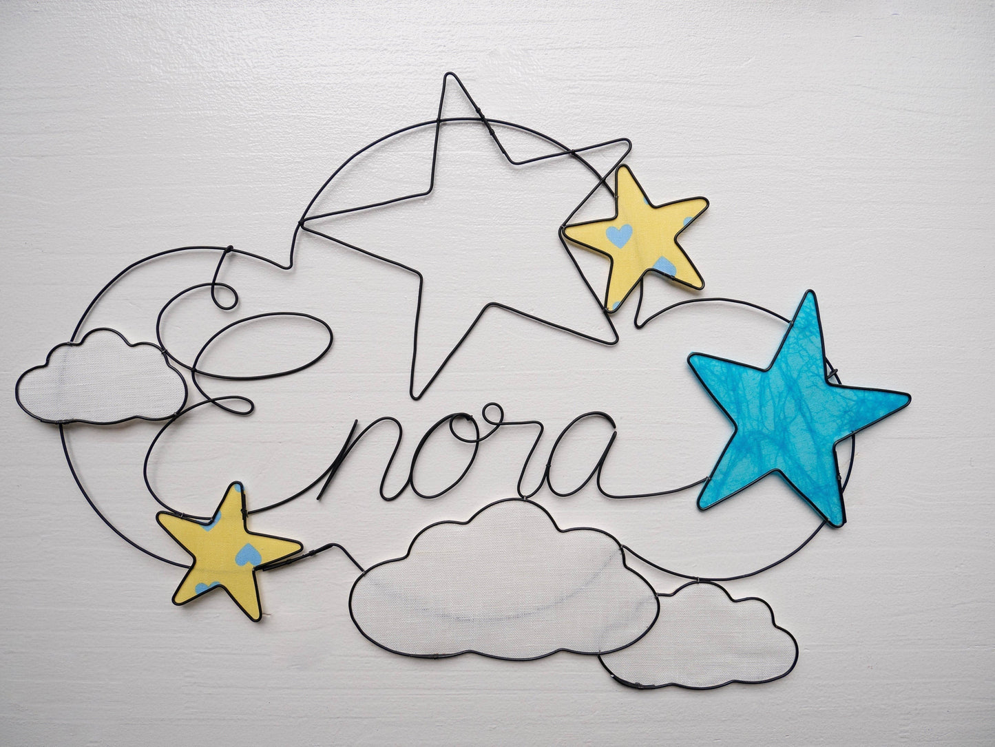 Customizable wire first name, cloud first name with stars, child's room decoration, birth gift idea, door plaque