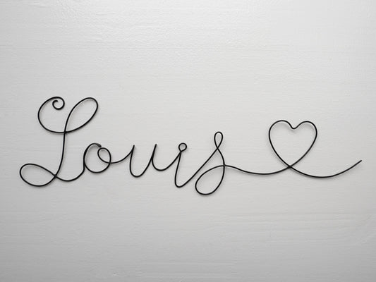 Prénom fil de fer personnalisable, prénom fil de fer recuit , Louis avec coeur, prénom bébé enfant, décoration murale chambre d'enfant,