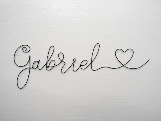 First name annealed wire, customizable first name, Gabriel with heart, baby first name, wall decoration, child's room, door plaque