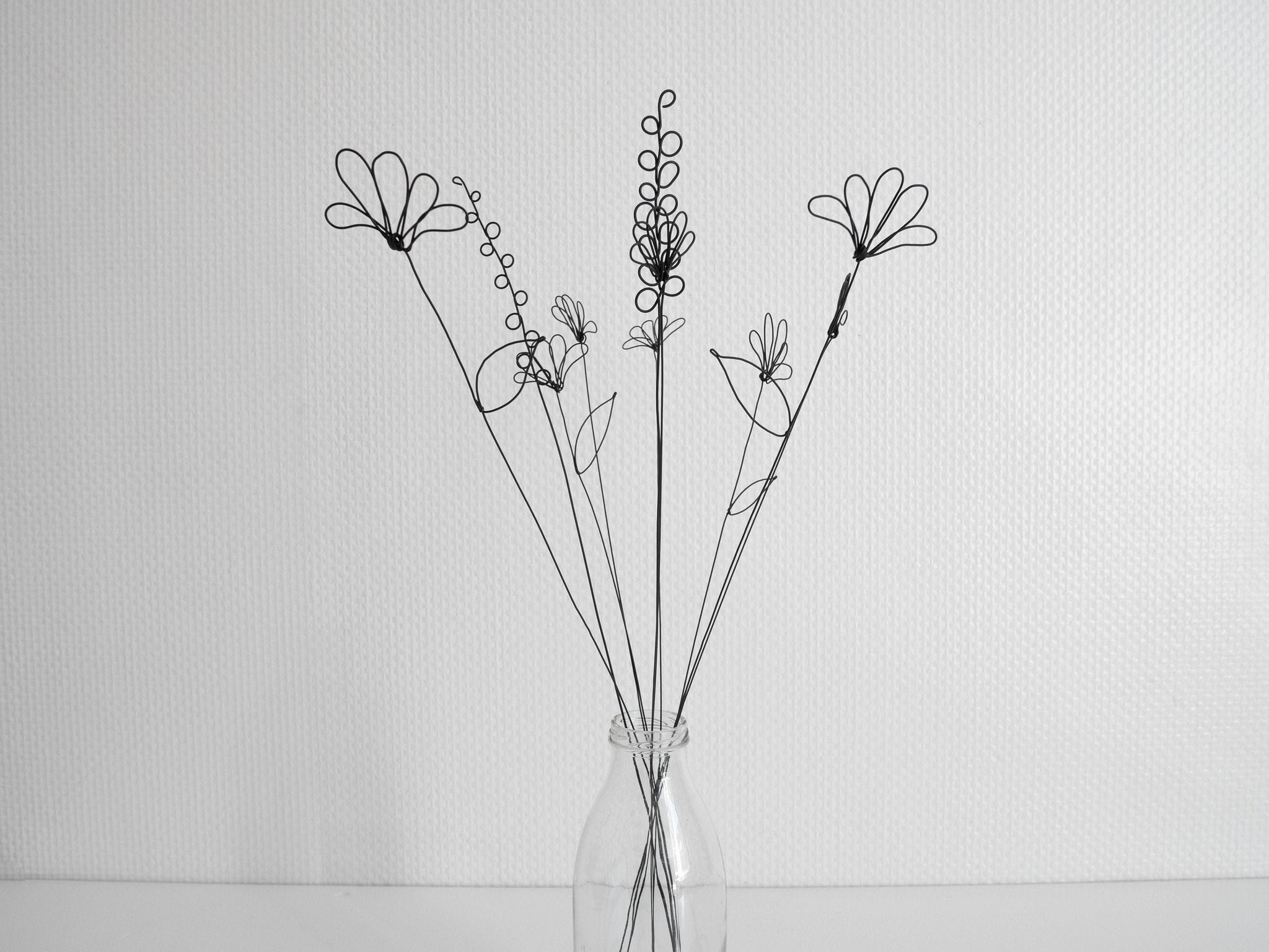 Bouquet de 10 fleurs en fil de fer recuit herbes sauvage des champs, décoration floral, déco nature, herbes, graines, coquelicot, rose