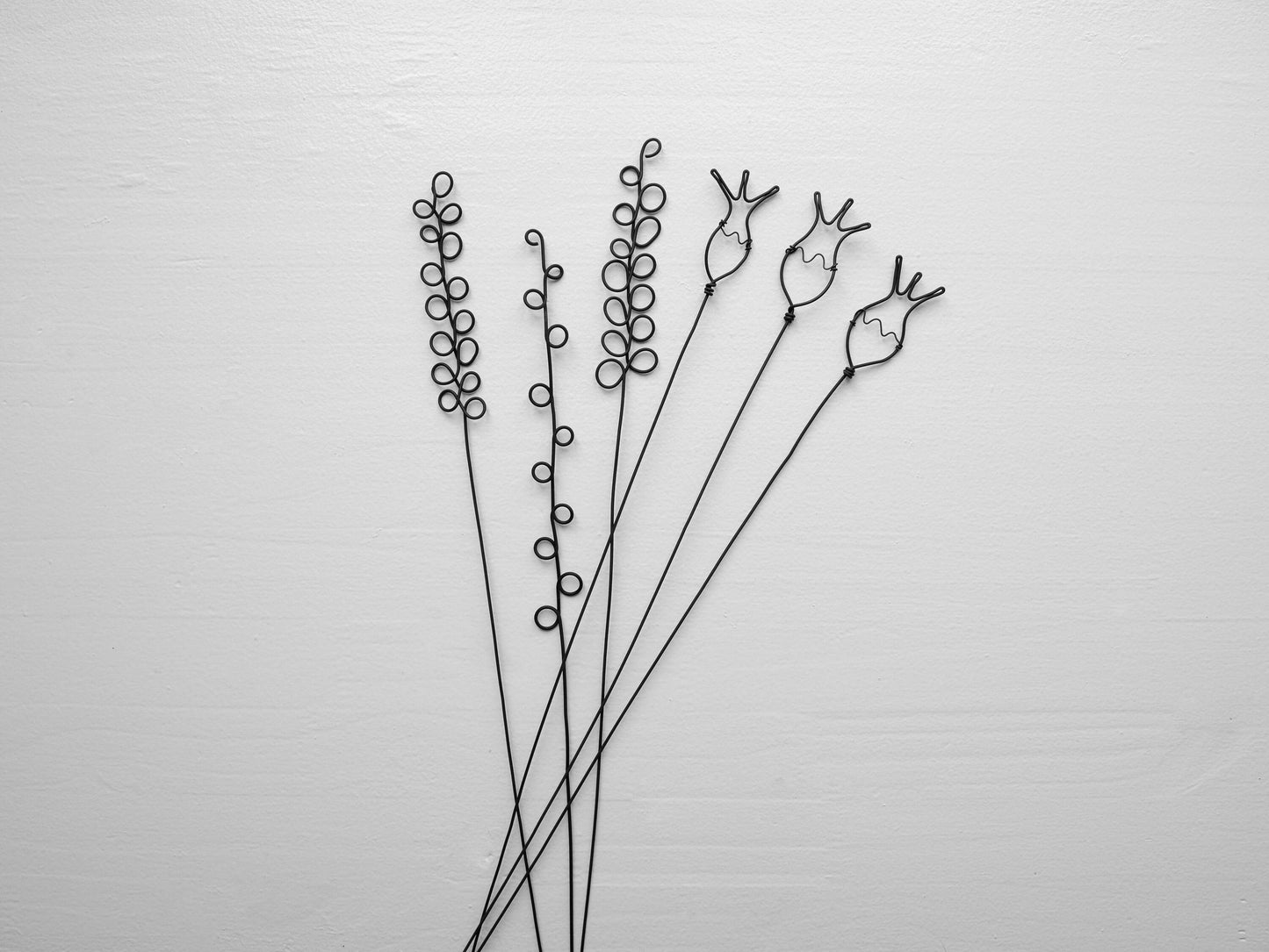 Wire flowers thistles and twigs in annealed wire, flower, wall decoration, floral, bouquet of flowers, artificial flower