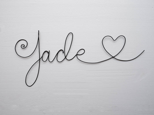 Customizable wire first name, Jade with heart, child's first name, child's bedroom wall decoration, first name door plaque, first name gift