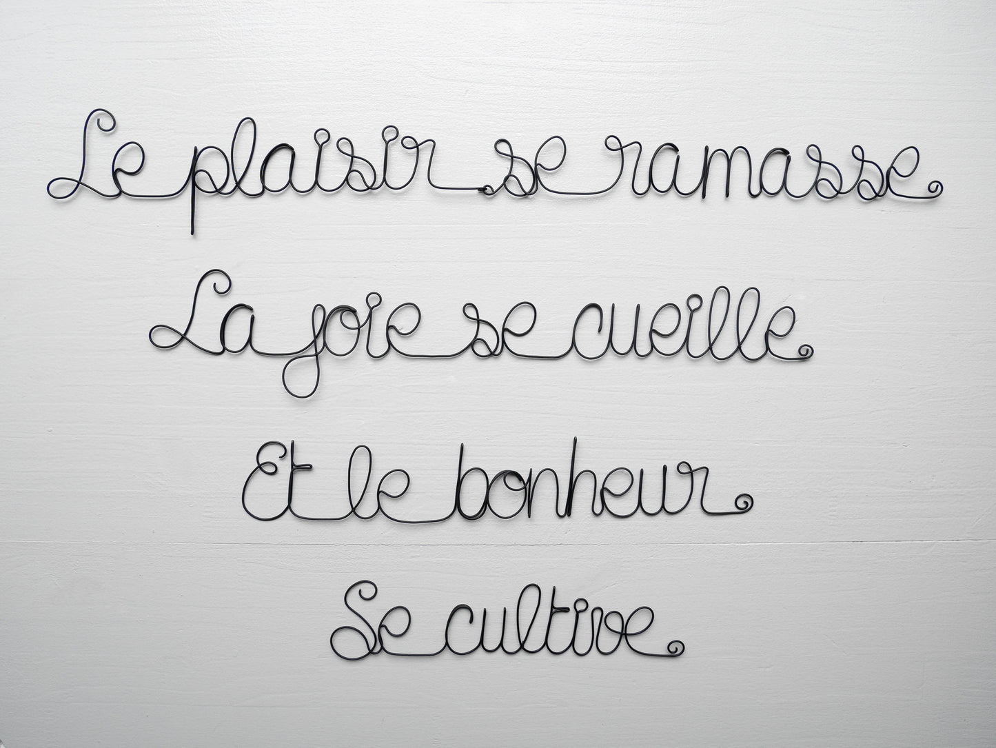 Citation en fil de fer, bouddha, écriture fil de fer, message, phrase fil de fer, citation fil de fer, le plaisir se ramasse