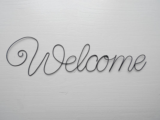 Welcome, wire word, wire writing, message, wire phrase, wire quote, entrance wall decoration