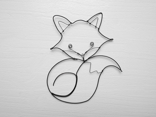 Little fox in annealed wire, silhouette, wall decoration, nature decoration, forest decoration, word, wire quote, nature decoration, retro decoration