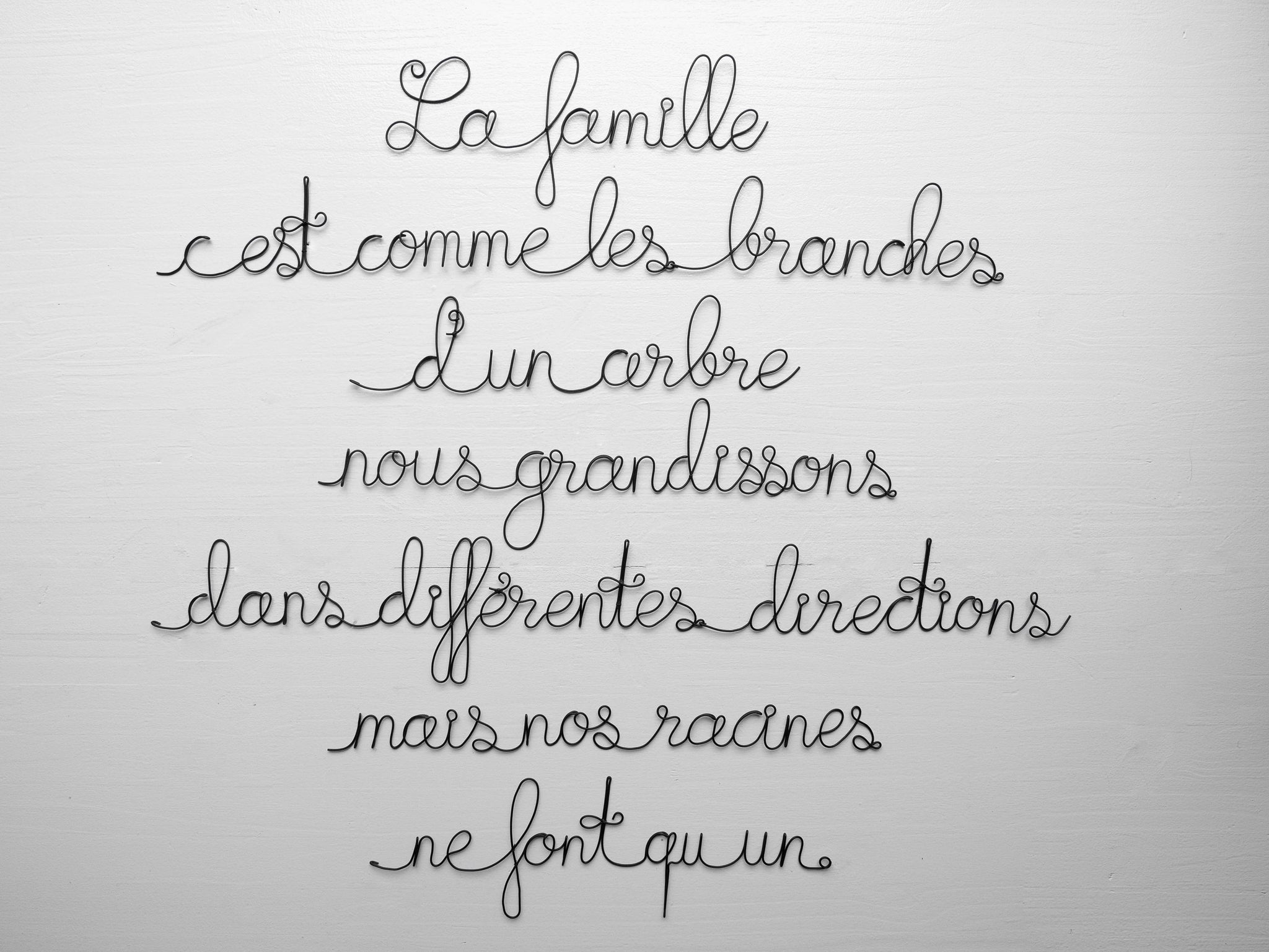 Zitat Familiensatz aus Draht, Drahtschrift, Nachricht, Drahtsatz, Drahtzitat, Drahtwanddekoration