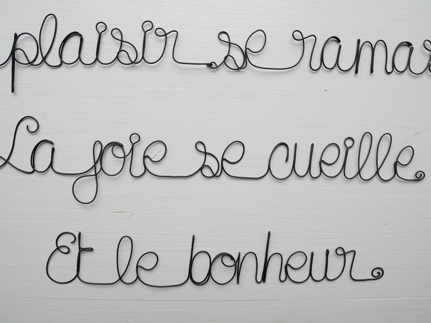 Citation en fil de fer, bouddha, écriture fil de fer, message, phrase fil de fer, citation fil de fer, le plaisir se ramasse