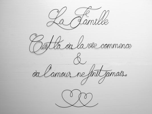 Citation murale en fil de fer recuit le bonheur, phrase en fil de fer famille, le bonheur, sticker mural, plaque de porte, décoration salon