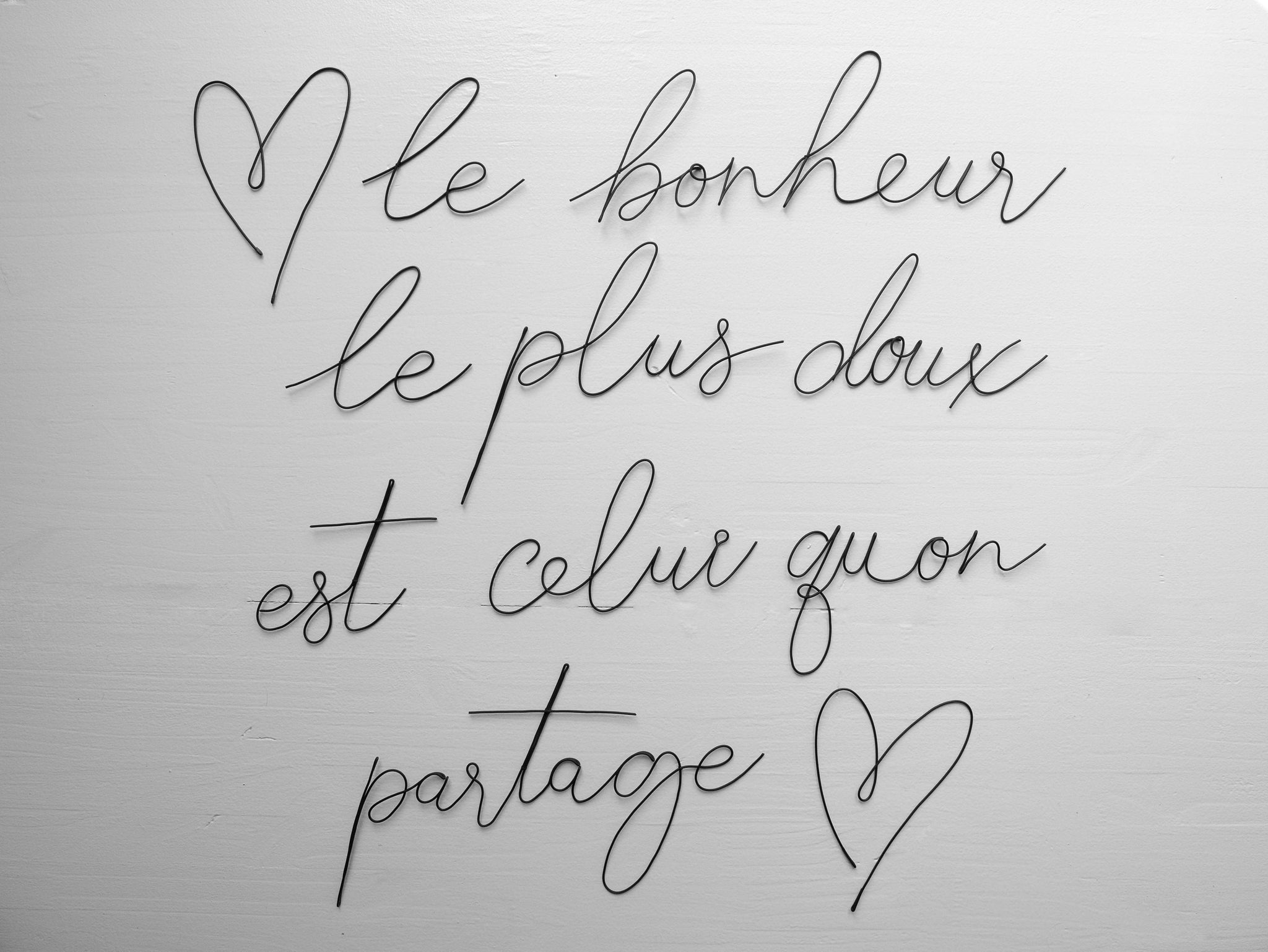 Citation en véritable fil de fer recuit, thème bonheur, famille, décoration murale maison, le bonheur le plus doux est celui qu'on partage