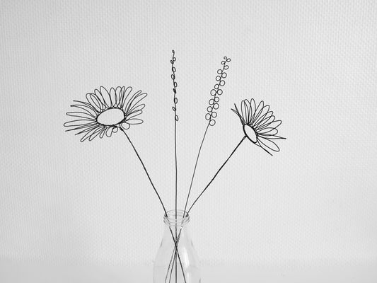 Bouquet of flowers 4 flowers in annealed wire wild flowers, floral wall decoration, nature decoration, poppy, daisy, daisy