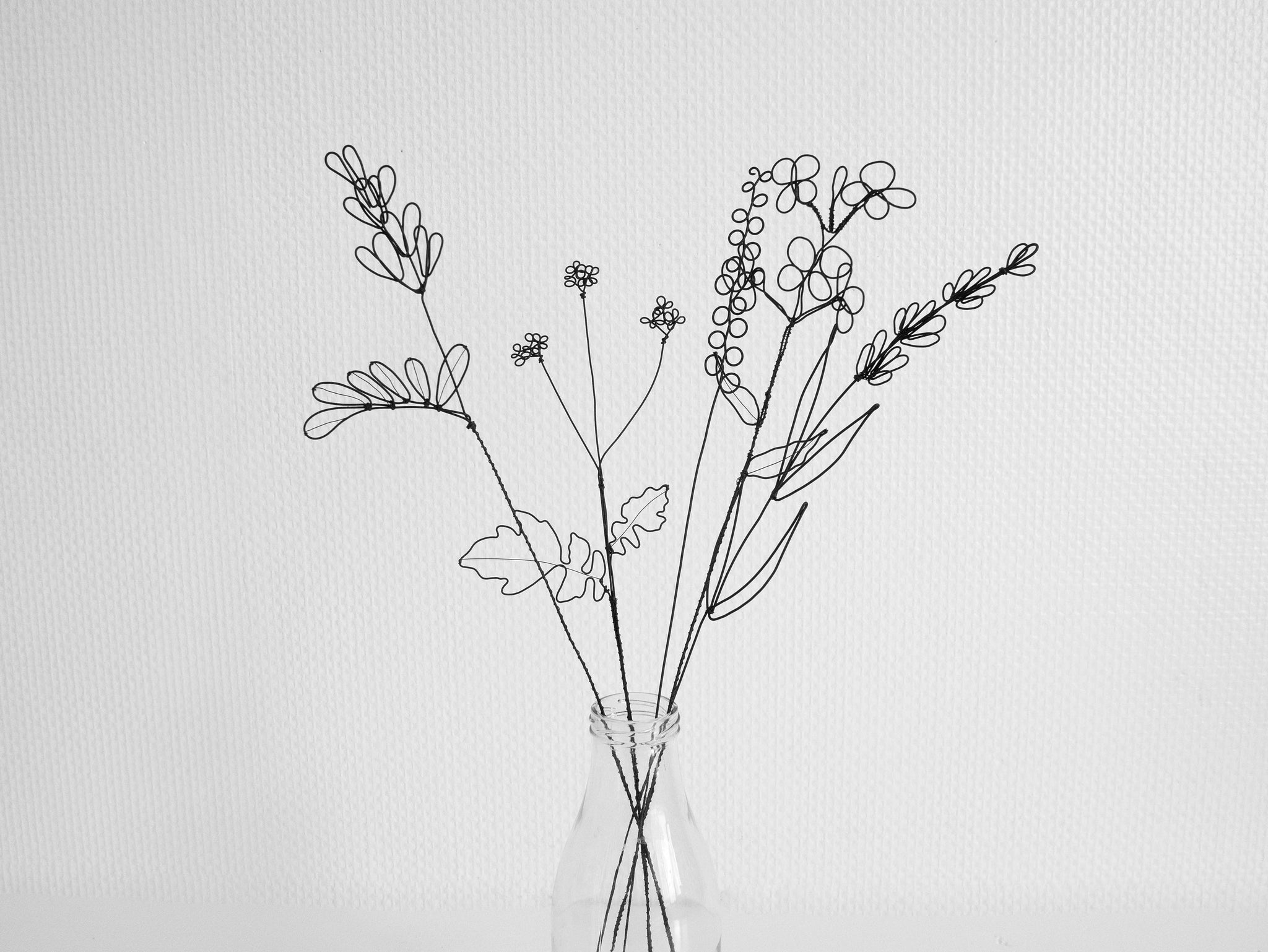 Bouquet de 5 fleurs en fil de fer recuit fleurs vase floral, décoration floral, déco bohème nature, coquelicot, cadeau mariage, nature