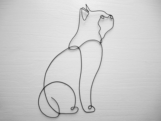 Chat en fil de fer recuit, silhouette chat, décoration murale métal, déco nature, citation fil de fer, déco nature, animaux, sculpture chat