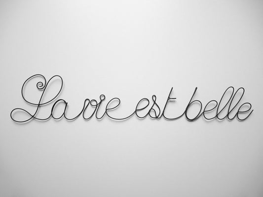 Wire phrase "Life is beautiful", wire word, wire writing, message, wire quote, wire wall decoration