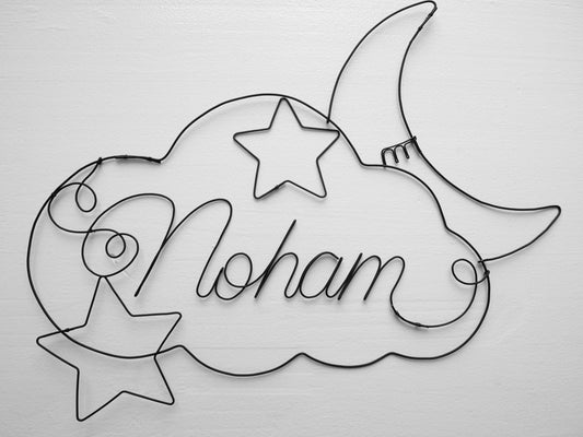 Customizable wire first name, cloud moon wire first name, wall decoration for children's room, child gift, birth gift