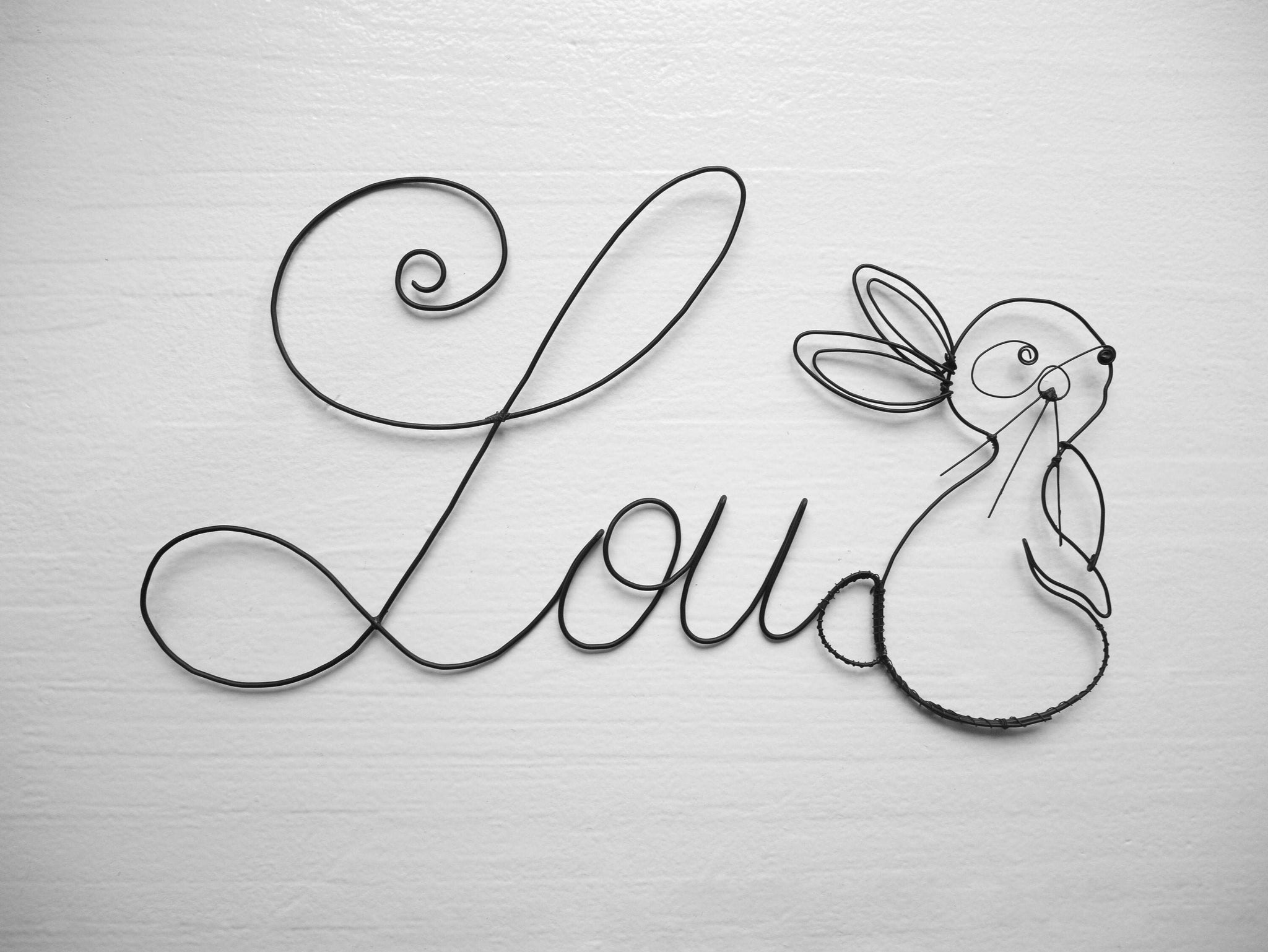 Prénom fil de fer personnalisable avec lapin, décoration murale chambre bébé, calligraphie, cadeau personnalisable, plaque de porte bébé