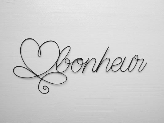 Word happiness in wire, customizable first name in wire, metal wall phrase, wall decoration, door plaque, gift idea