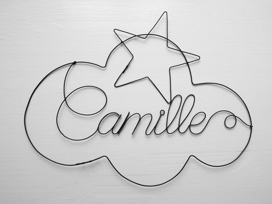 Customizable wire first name, cloud first name with star, child's room decoration, birth gift idea, first name door plaque