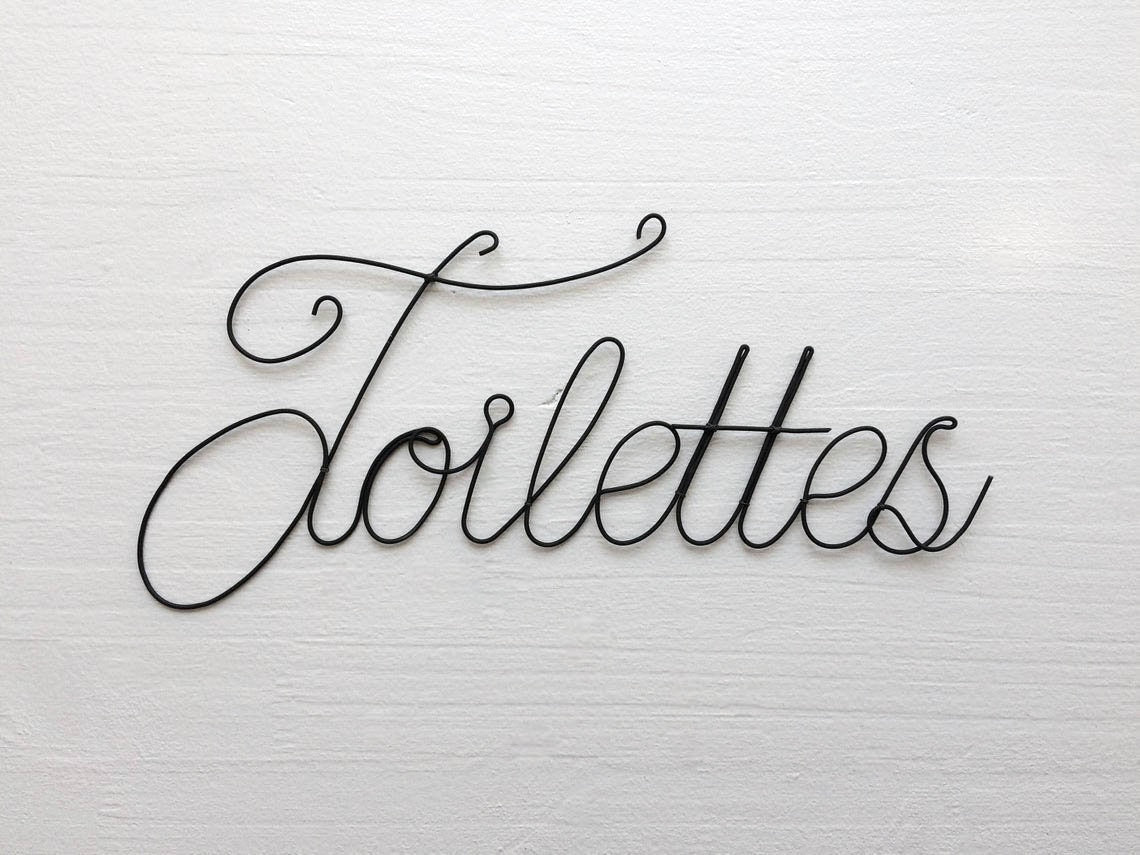 Toilet door plaque in annealed wire, toilet decoration, wire word, wire message, wire quote