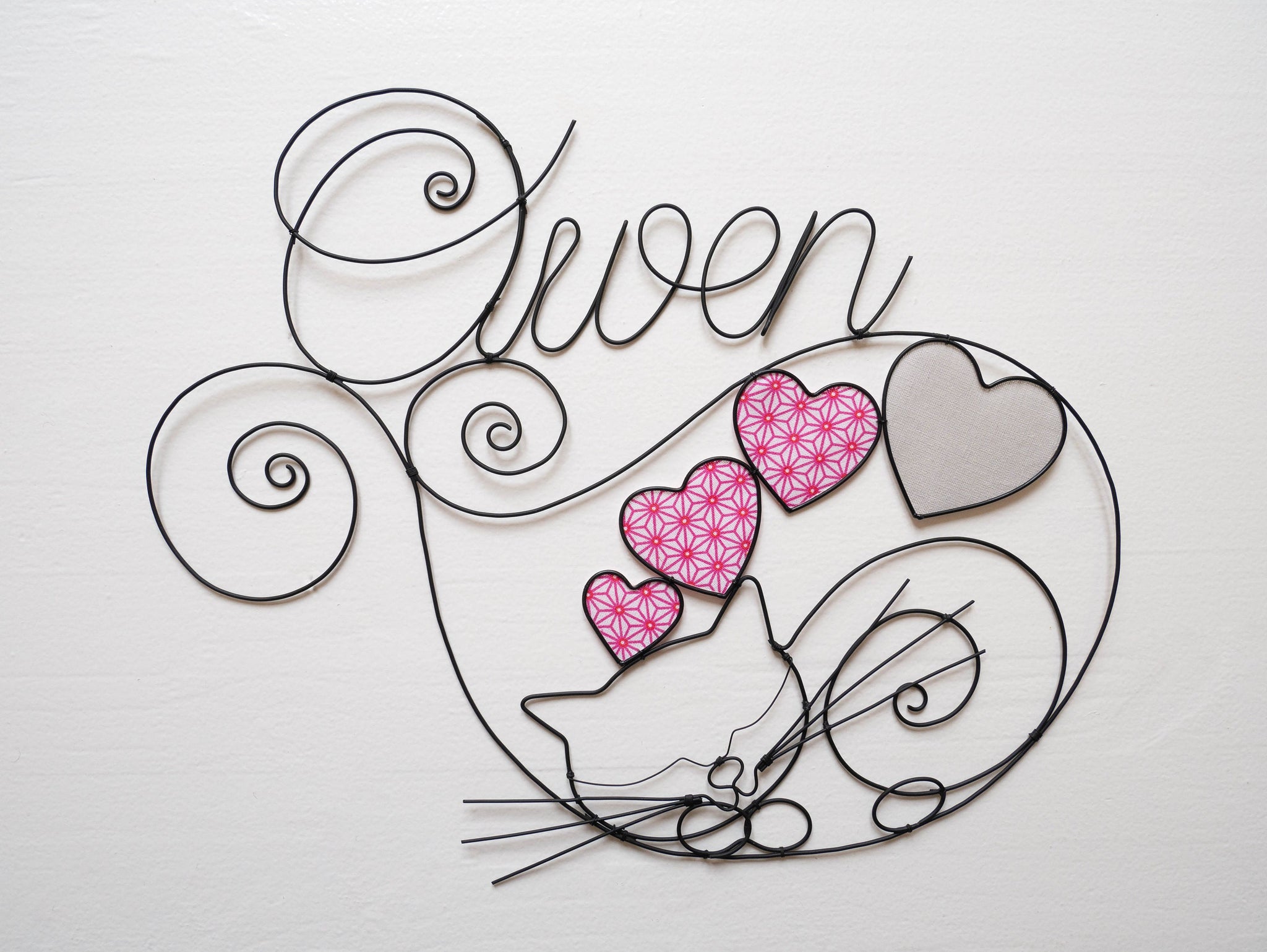 Prénom fil de fer, prénom personnalisable, chat en fil de fer recuit, décoration chambre d'enfant, cadeau naissance, plaque de porte prénom