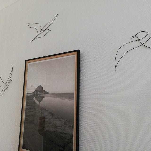 Set of 3 wire birds, wire seagull, wire wall, nature decoration, bird silhouette, metal seagull, metal bird