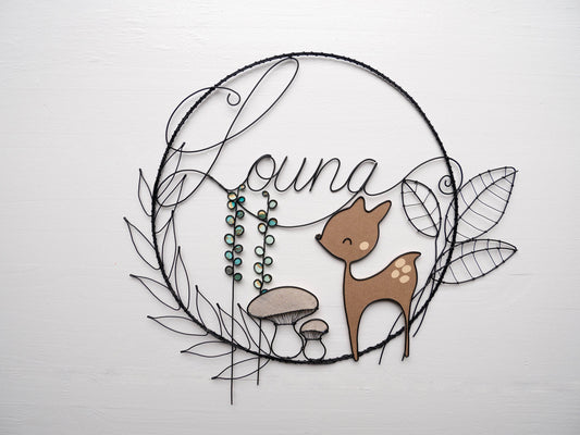 Wire first name, customizable first name, annealed wire, fawn, mushroom, autumn, baby birth gift, baptism gift, door plaque