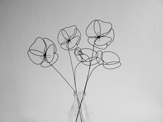 Bouquet of 3 poppy flowers in annealed wire, wild field herbs, floral decoration, nature decoration, herbs, poppy