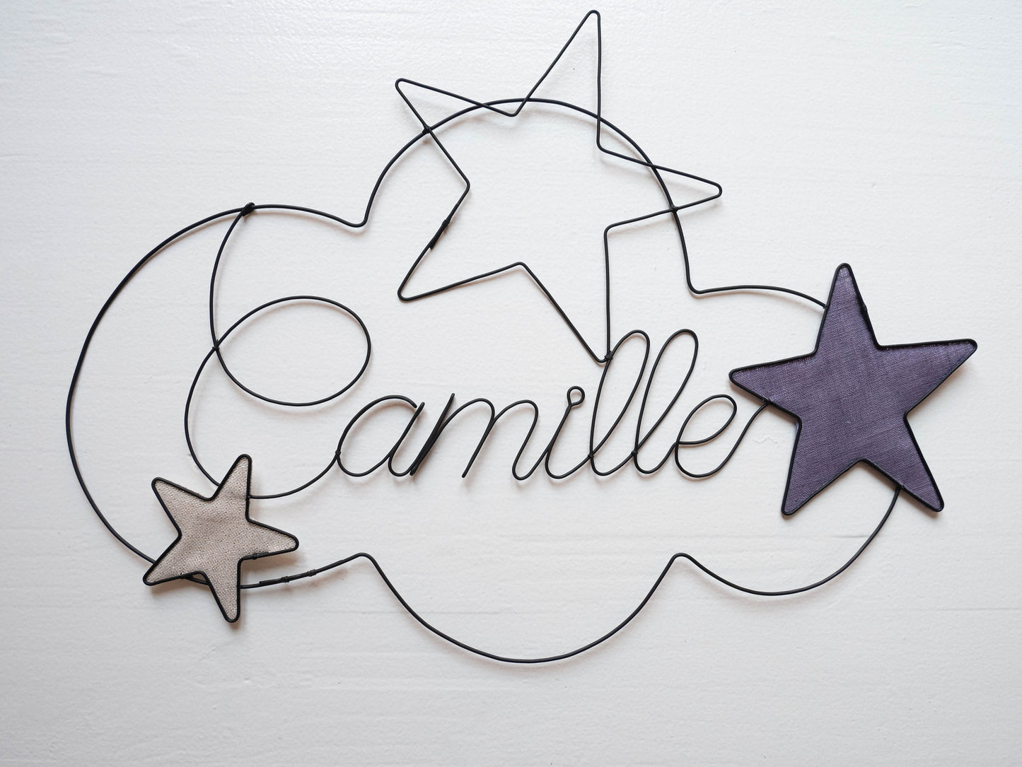 Customizable wire first name, cloud first name with stars, child's room decoration, birth gift idea, door plaque